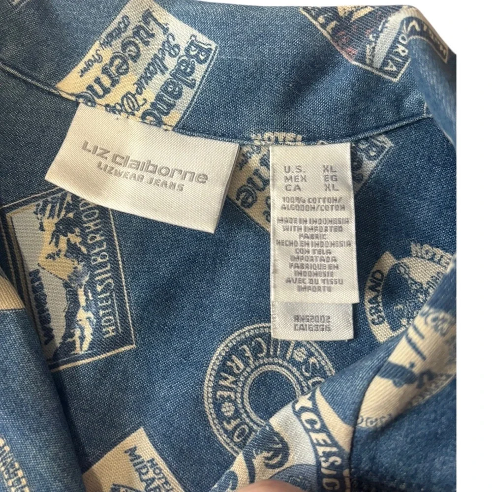 VTG 90s‎ Lizwear Denim Postage Stamp Western Button Down Shirt - Picture 4 of 6